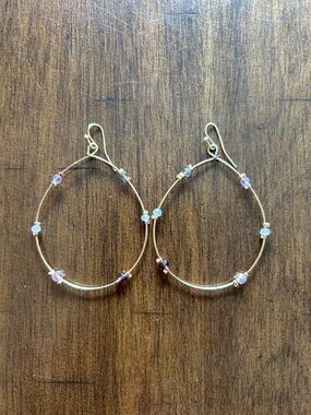 Gold Hoop Teardrop Earrings with Multicolor Crystal Beads - Women Jewelry